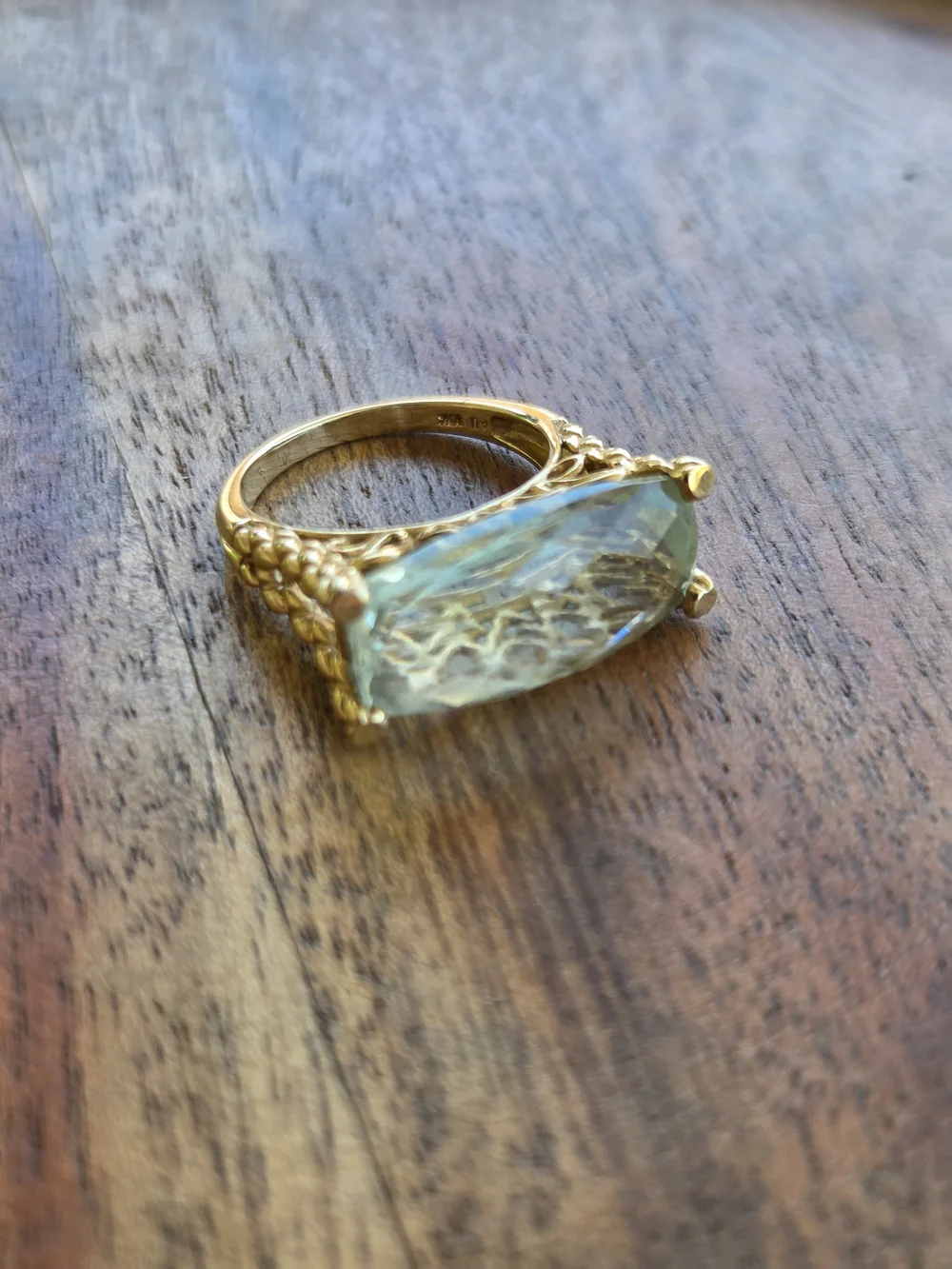 Vintage 10k Yellow Gold Prasiolite Fantasy-Cut Statement Ring